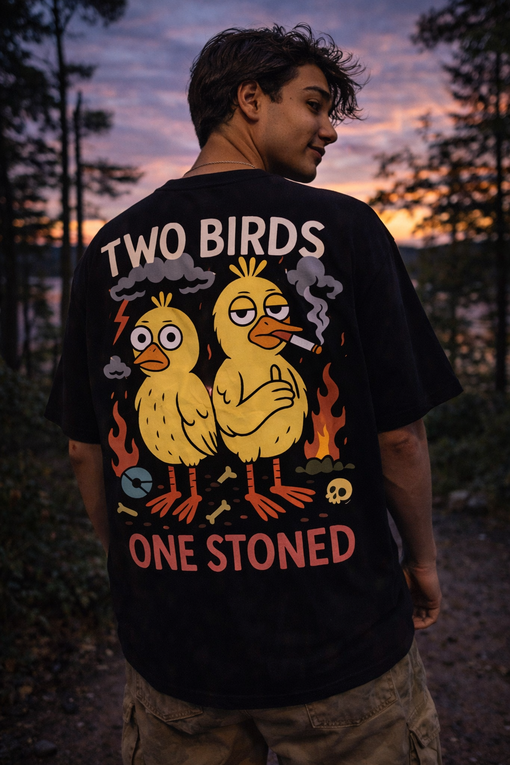 Two Birds One Stoned | Misbehaved Animals | UGLY DEAR | Unisex Oversized Classic T-Shirt